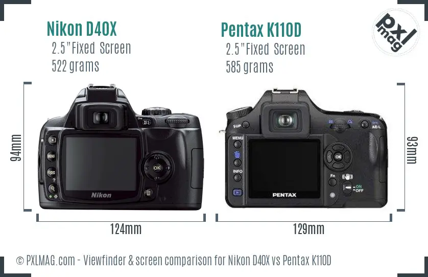 Nikon D40X vs Pentax K110D Screen and Viewfinder comparison
