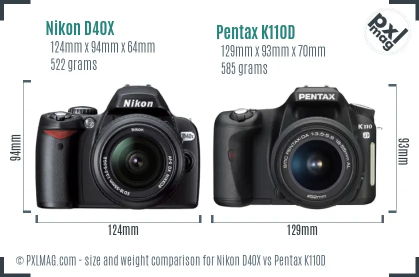 Nikon D40X vs Pentax K110D size comparison