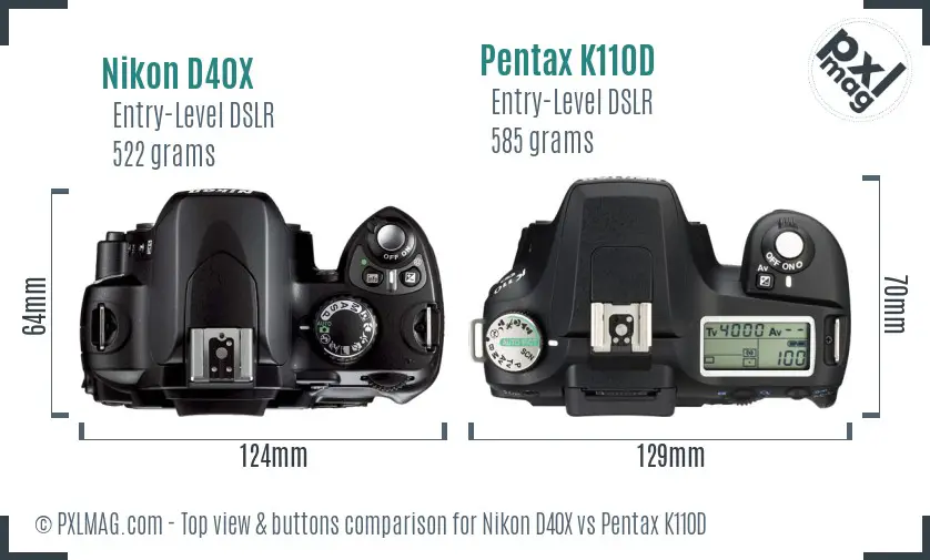 Nikon D40X vs Pentax K110D top view buttons comparison