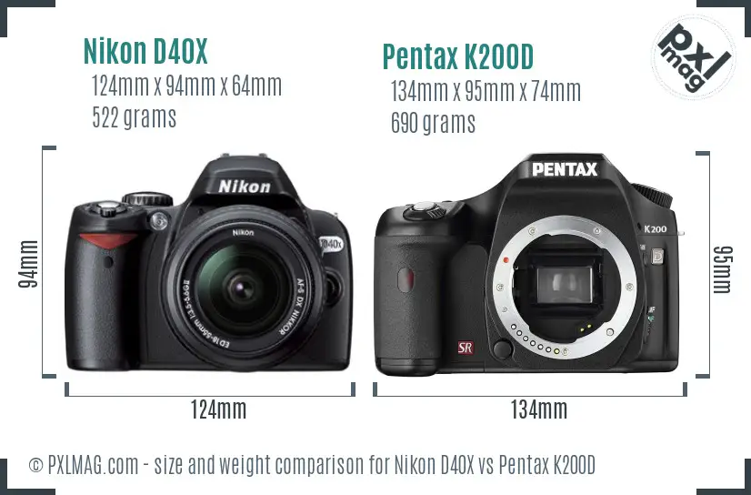 Nikon D40X vs Pentax K200D size comparison