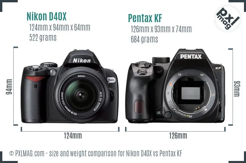 Nikon D40X vs Pentax KF size comparison