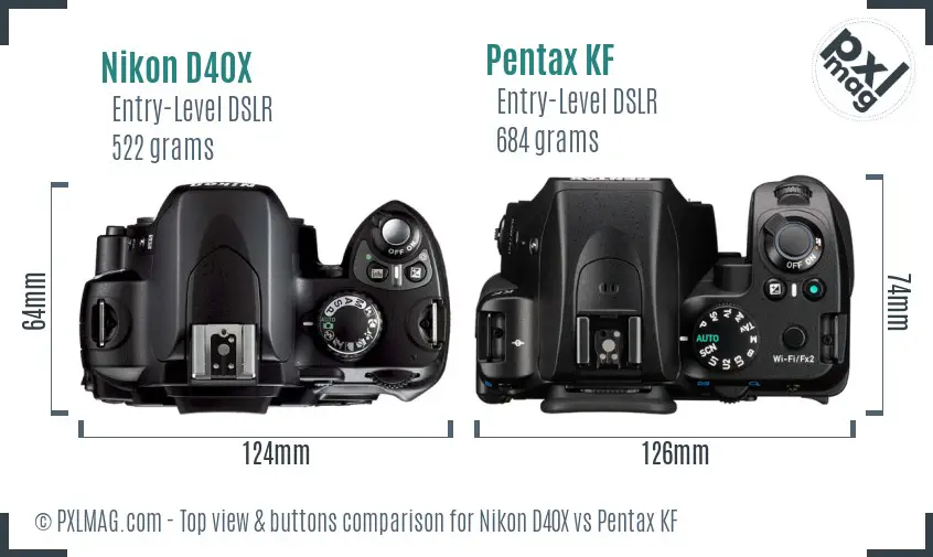 Nikon D40X vs Pentax KF top view buttons comparison