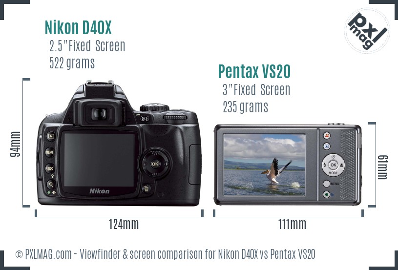 Nikon D40X vs Pentax VS20 Screen and Viewfinder comparison