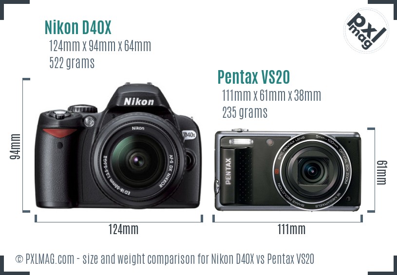 Nikon D40X vs Pentax VS20 size comparison