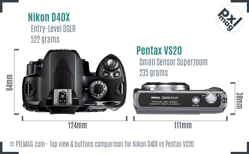 Nikon D40X vs Pentax VS20 top view buttons comparison