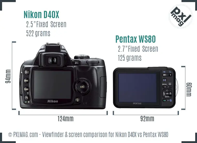 Nikon D40X vs Pentax WS80 Screen and Viewfinder comparison