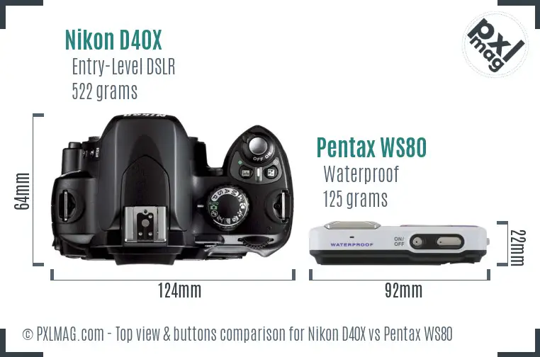Nikon D40X vs Pentax WS80 top view buttons comparison