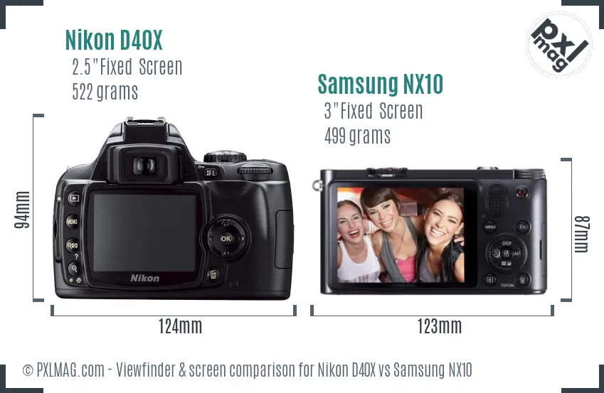 Nikon D40X vs Samsung NX10 Screen and Viewfinder comparison