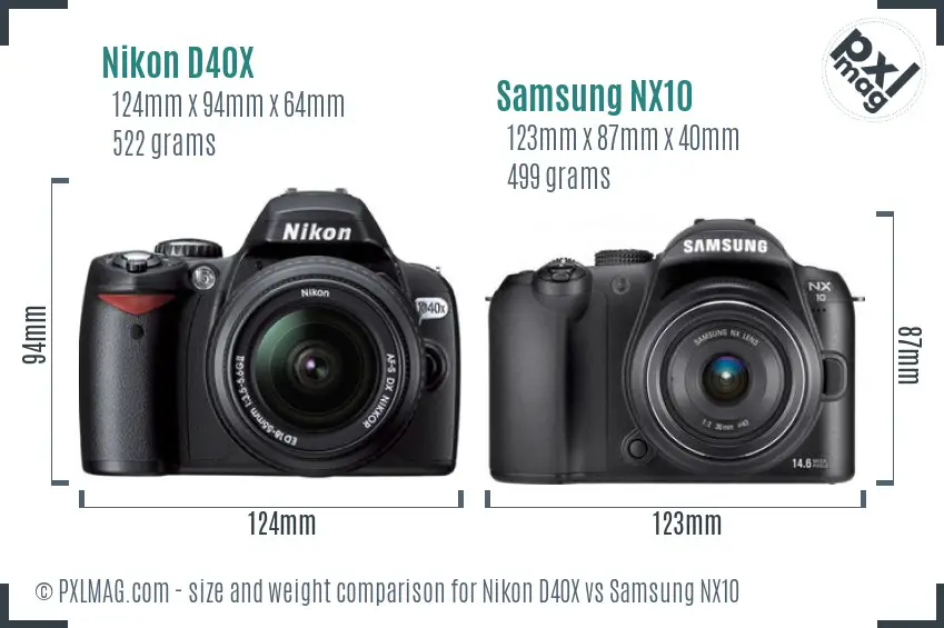 Nikon D40X vs Samsung NX10 size comparison