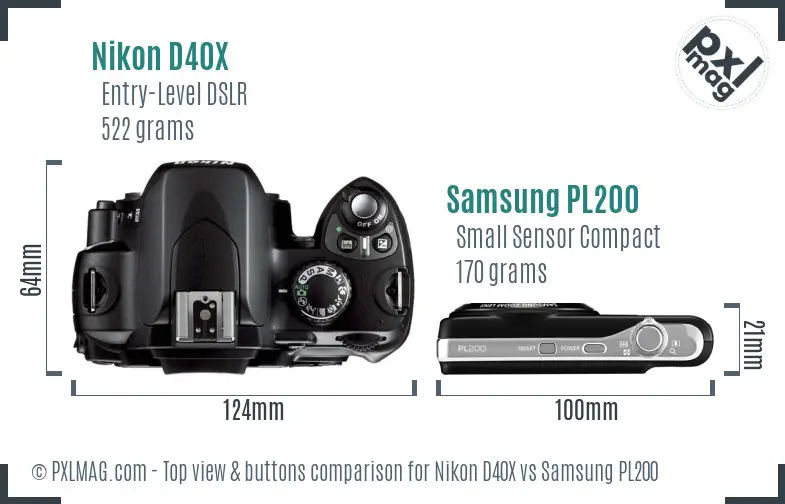 Nikon D40X vs Samsung PL200 top view buttons comparison
