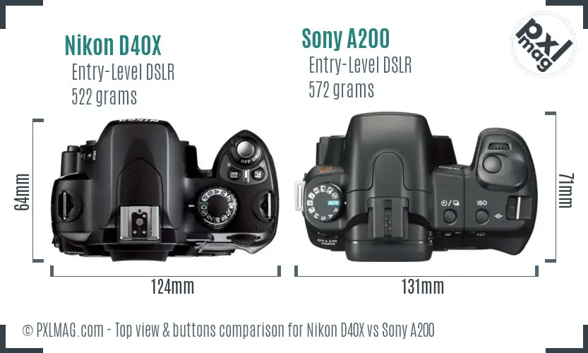 Nikon D40X vs Sony A200 top view buttons comparison