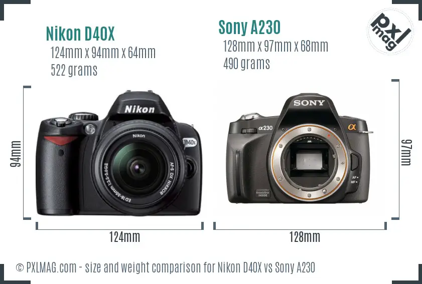 Nikon D40X vs Sony A230 size comparison