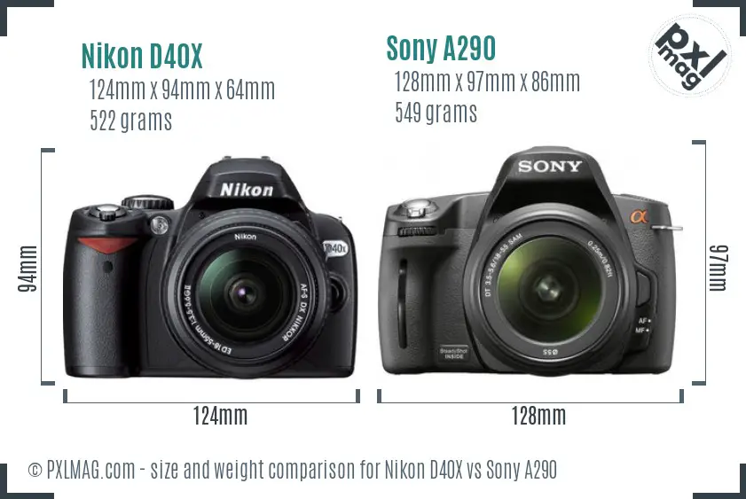 Nikon D40X vs Sony A290 size comparison