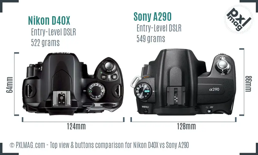 Nikon D40X vs Sony A290 top view buttons comparison