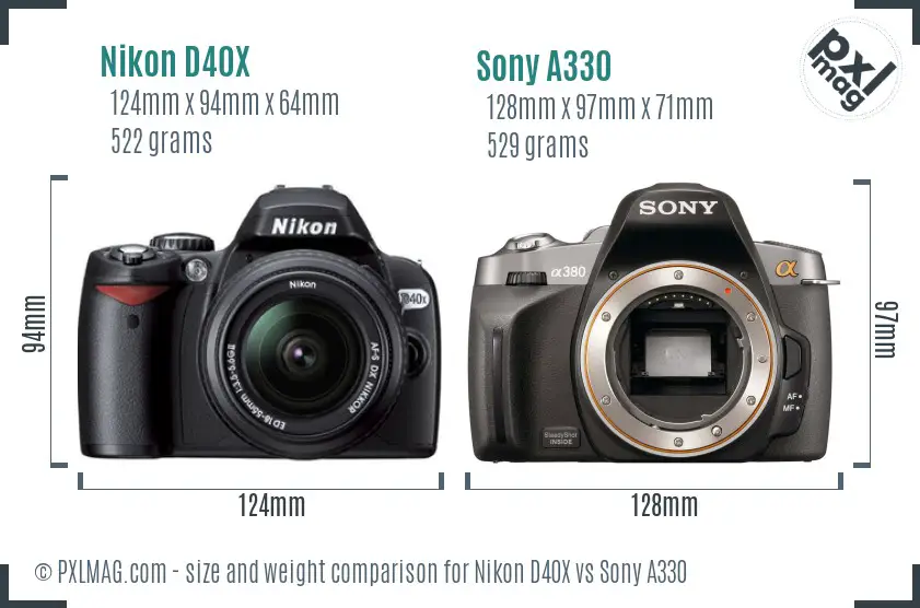 Nikon D40X vs Sony A330 size comparison