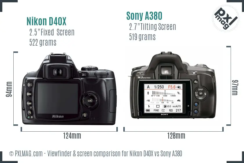 Nikon D40X vs Sony A380 Screen and Viewfinder comparison