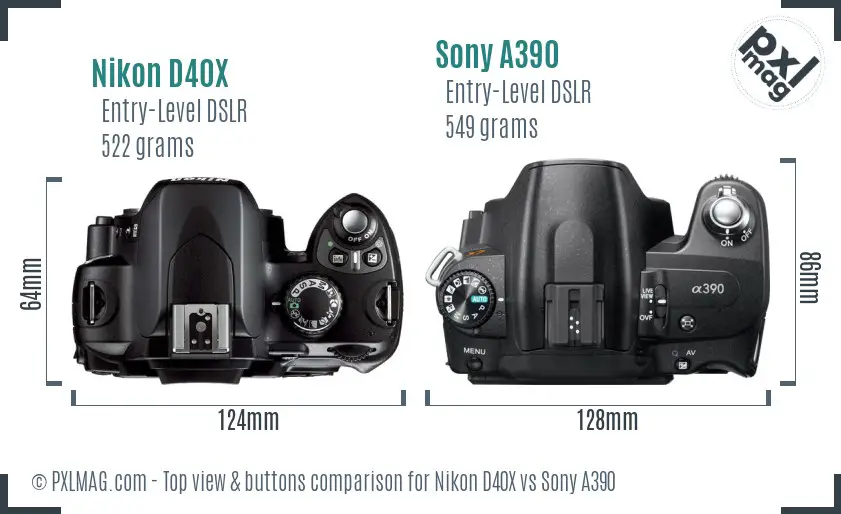 Nikon D40X vs Sony A390 top view buttons comparison