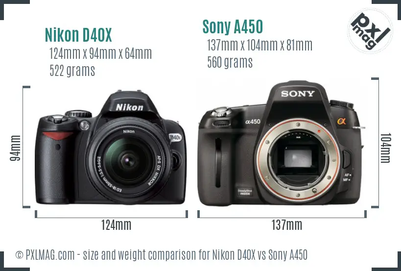 Nikon D40X vs Sony A450 size comparison
