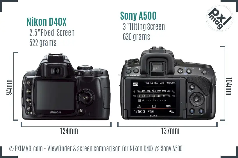 Nikon D40X vs Sony A500 Screen and Viewfinder comparison