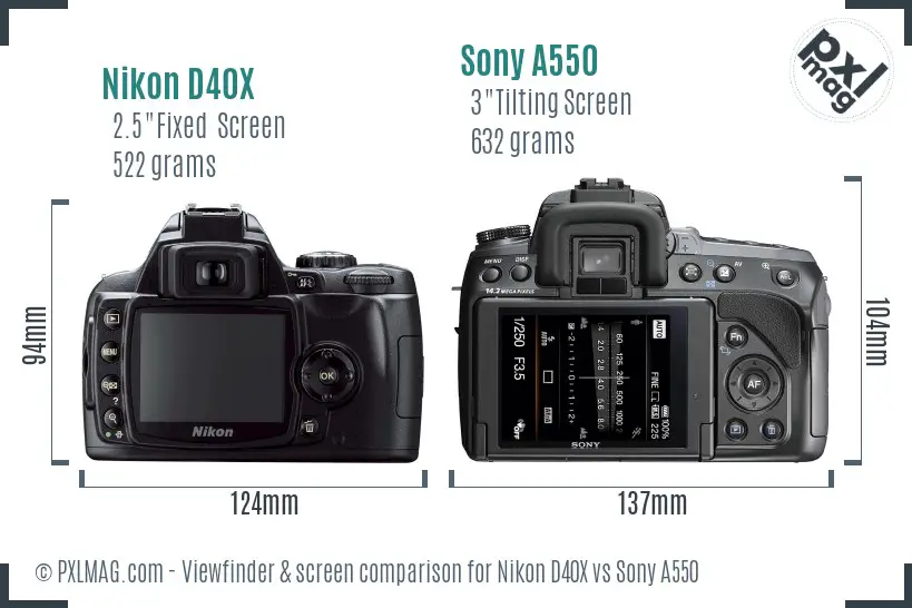 Nikon D40X vs Sony A550 Screen and Viewfinder comparison