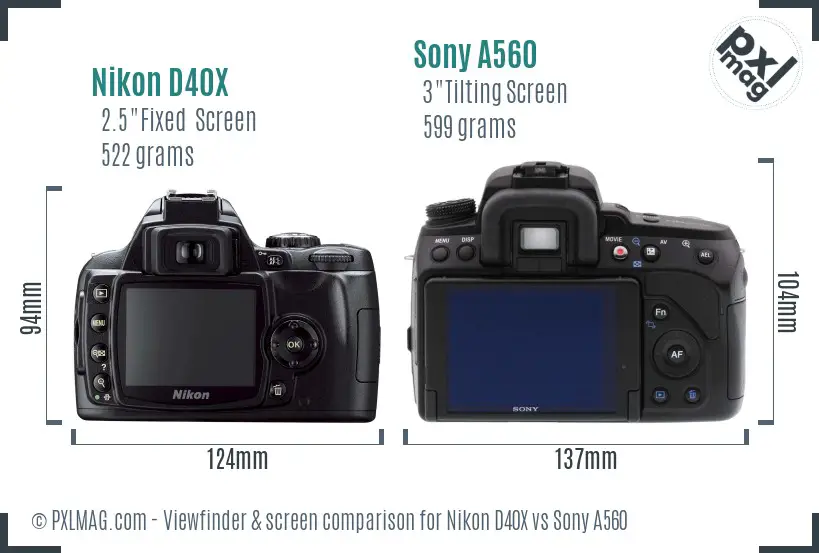 Nikon D40X vs Sony A560 Screen and Viewfinder comparison