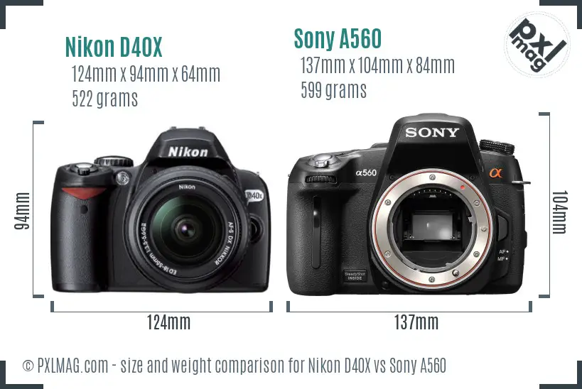 Nikon D40X vs Sony A560 size comparison
