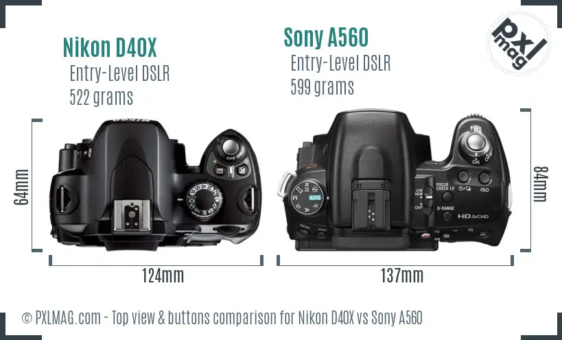 Nikon D40X vs Sony A560 top view buttons comparison