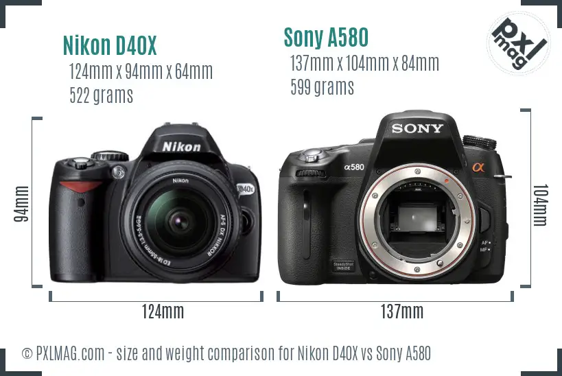 Nikon D40X vs Sony A580 size comparison