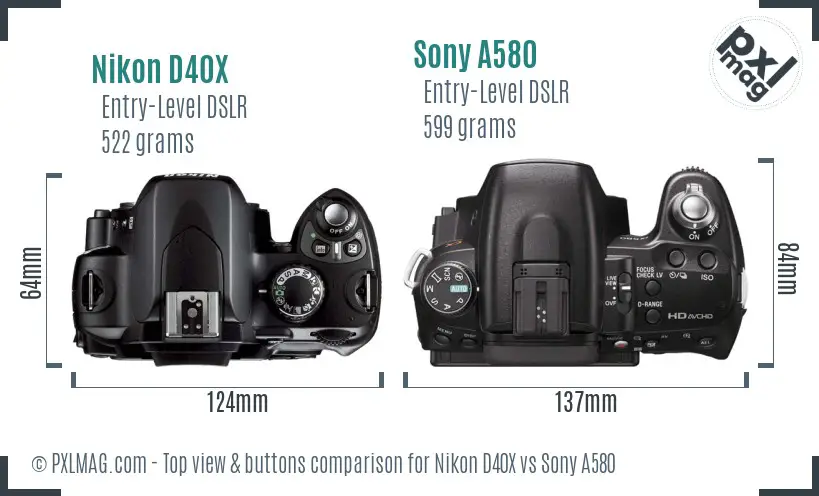 Nikon D40X vs Sony A580 top view buttons comparison