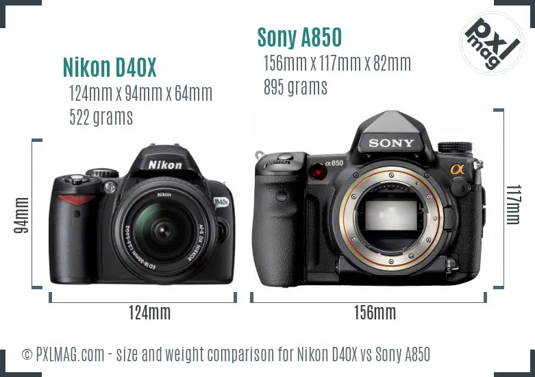Nikon D40X vs Sony A850 size comparison