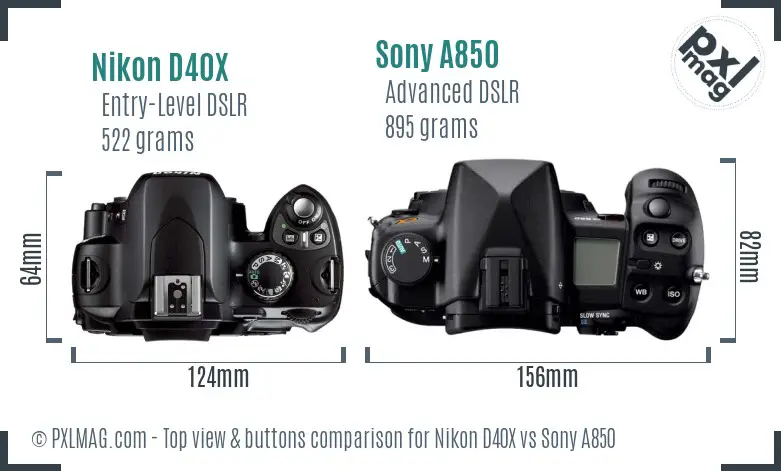 Nikon D40X vs Sony A850 top view buttons comparison
