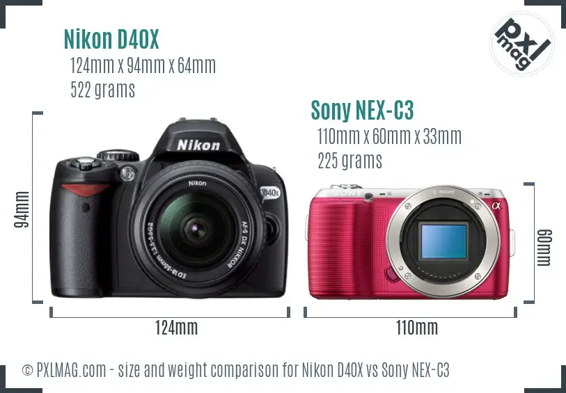 Nikon D40X vs Sony NEX-C3 size comparison