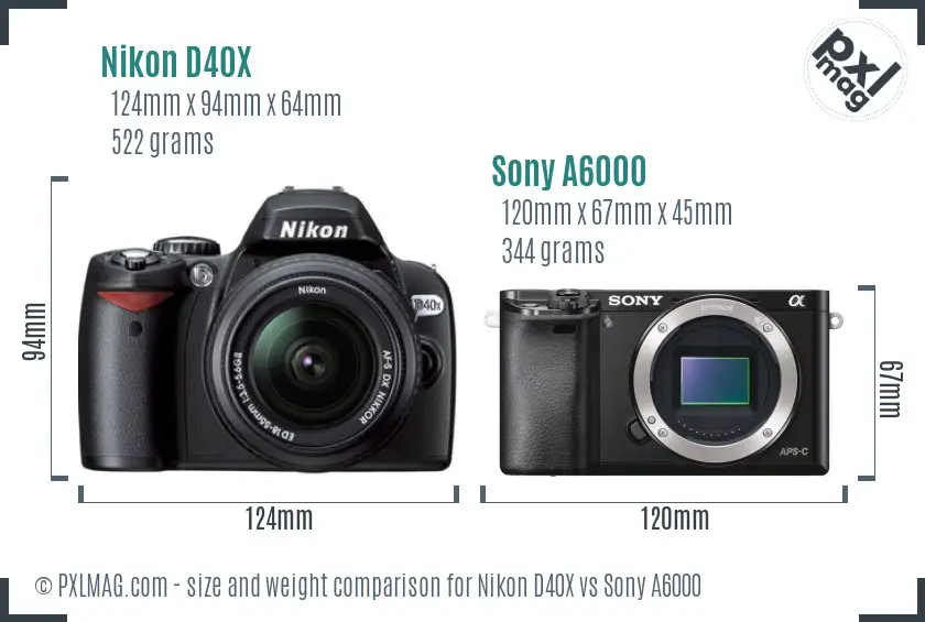 Nikon D40X vs Sony A6000 size comparison