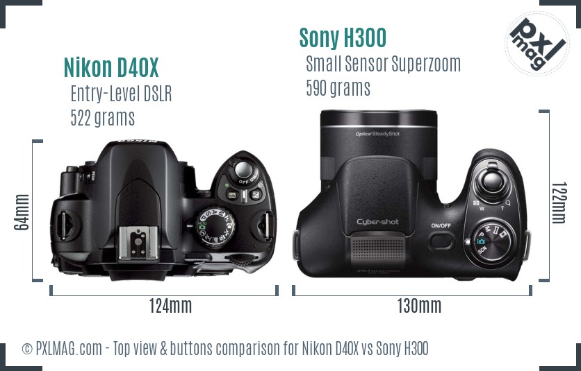 Nikon D40X vs Sony H300 top view buttons comparison