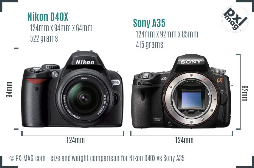 Nikon D40X vs Sony A35 size comparison
