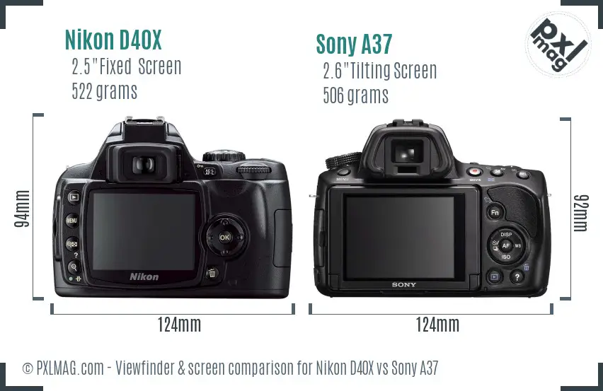 Nikon D40X vs Sony A37 Screen and Viewfinder comparison