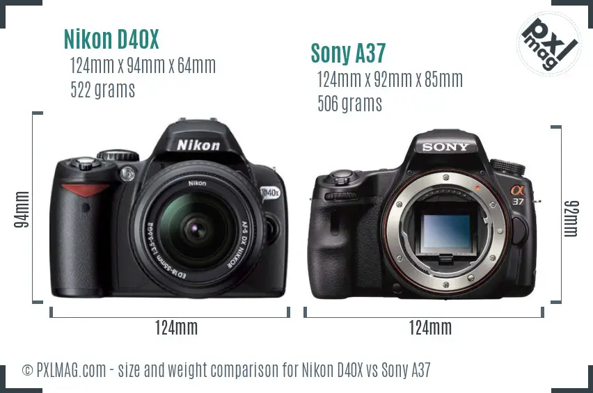 Nikon D40X vs Sony A37 size comparison