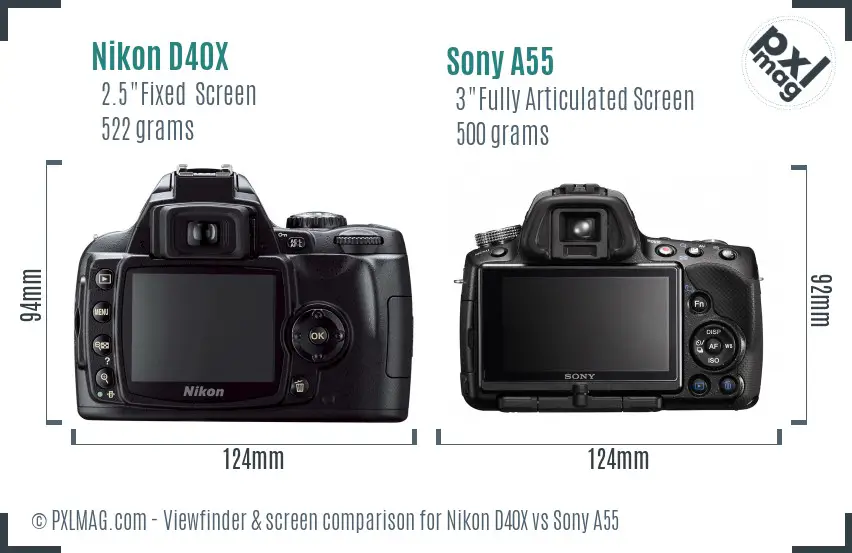 Nikon D40X vs Sony A55 Screen and Viewfinder comparison