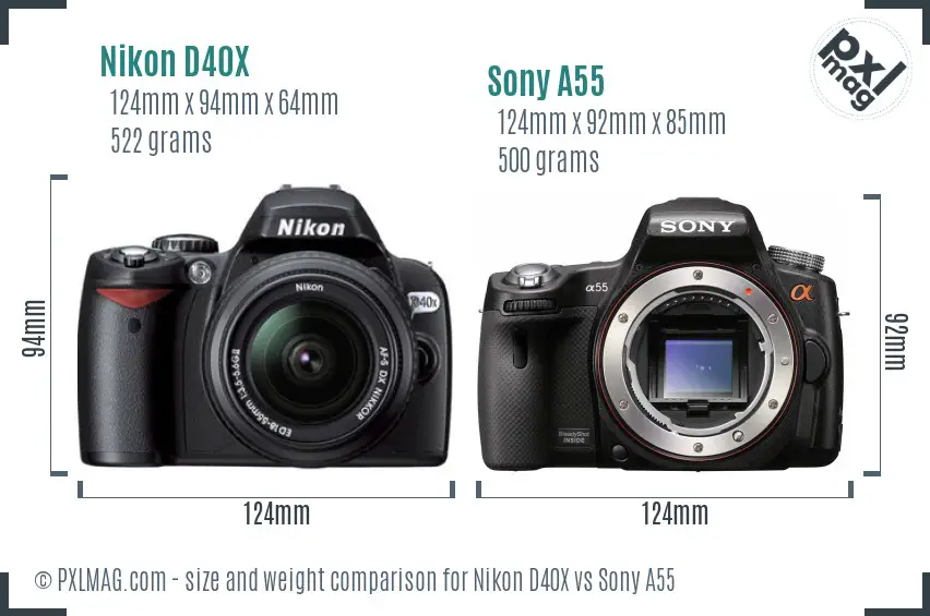Nikon D40X vs Sony A55 size comparison