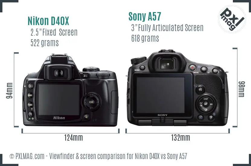 Nikon D40X vs Sony A57 Screen and Viewfinder comparison