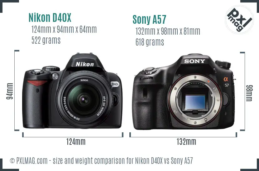 Nikon D40X vs Sony A57 size comparison