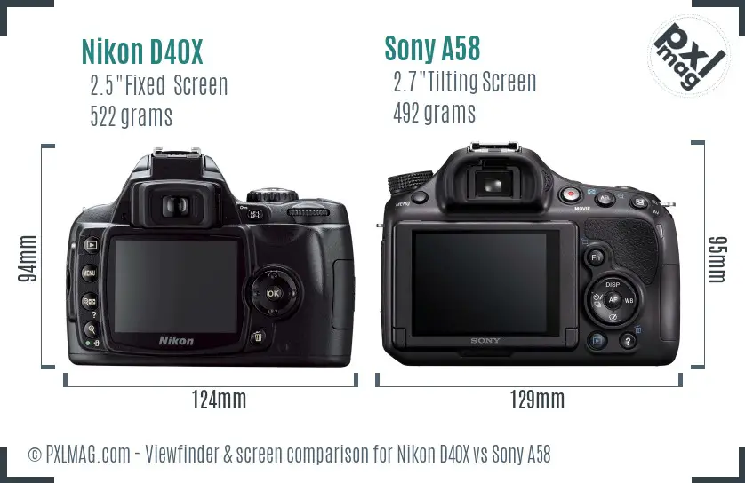 Nikon D40X vs Sony A58 Screen and Viewfinder comparison