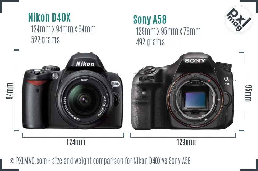 Nikon D40X vs Sony A58 size comparison