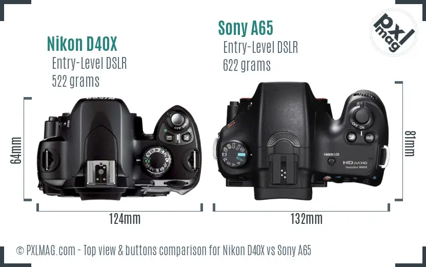 Nikon D40X vs Sony A65 top view buttons comparison