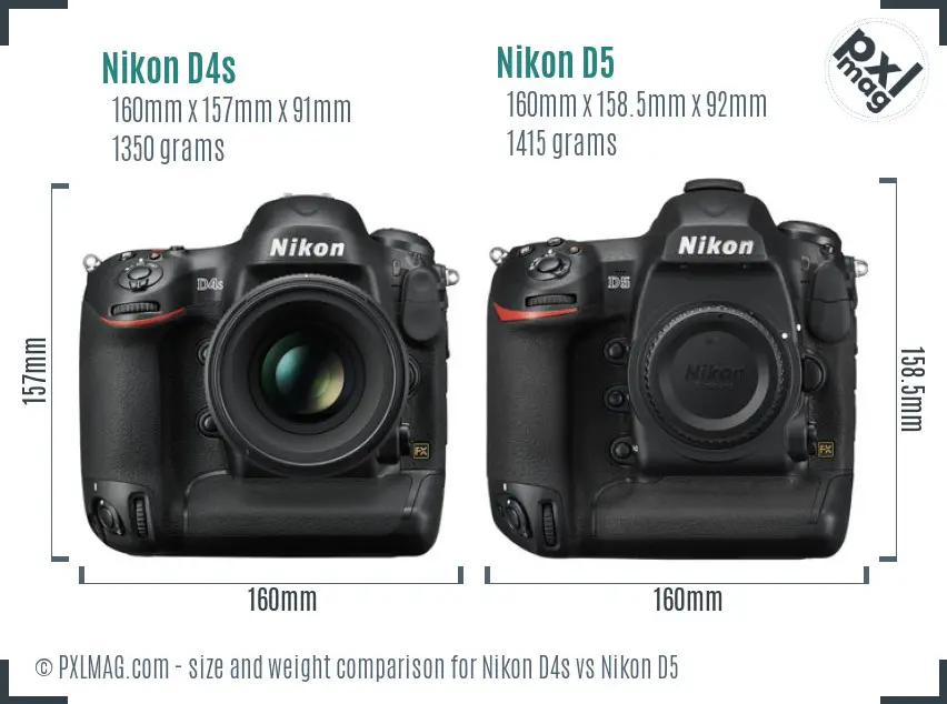 Nikon D4s vs Nikon D5 size comparison