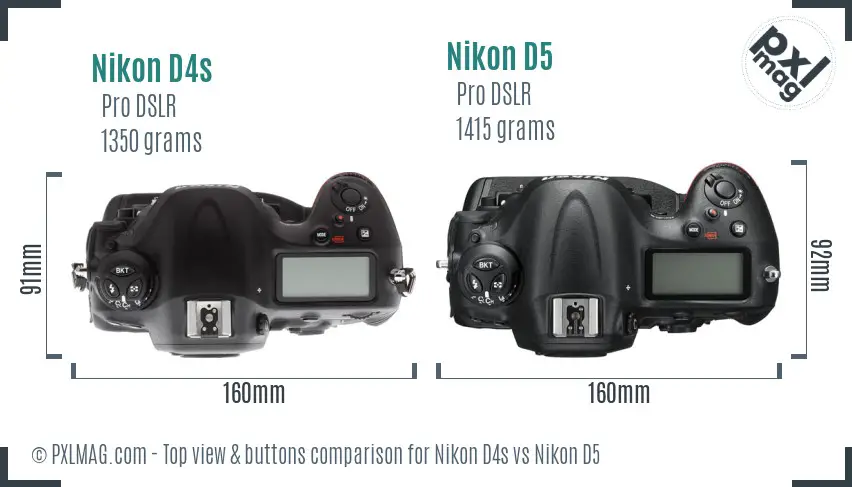 Nikon D4s vs Nikon D5 top view buttons comparison