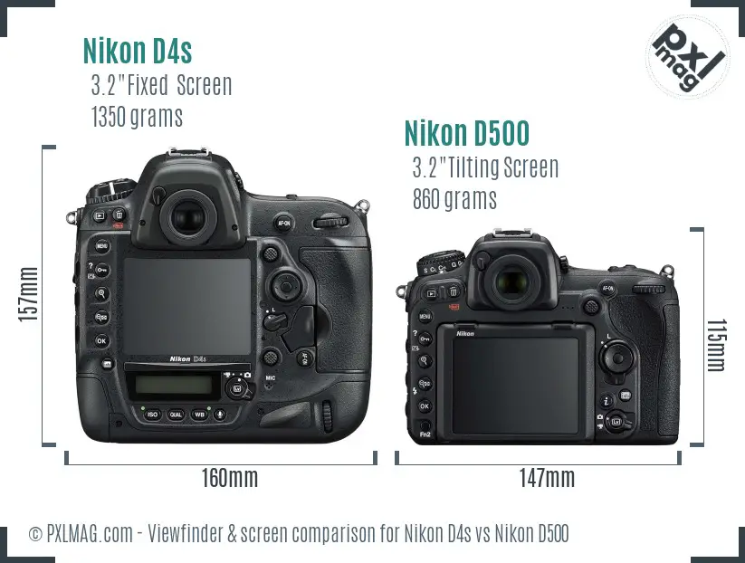 Nikon D4s vs Nikon D500 Screen and Viewfinder comparison