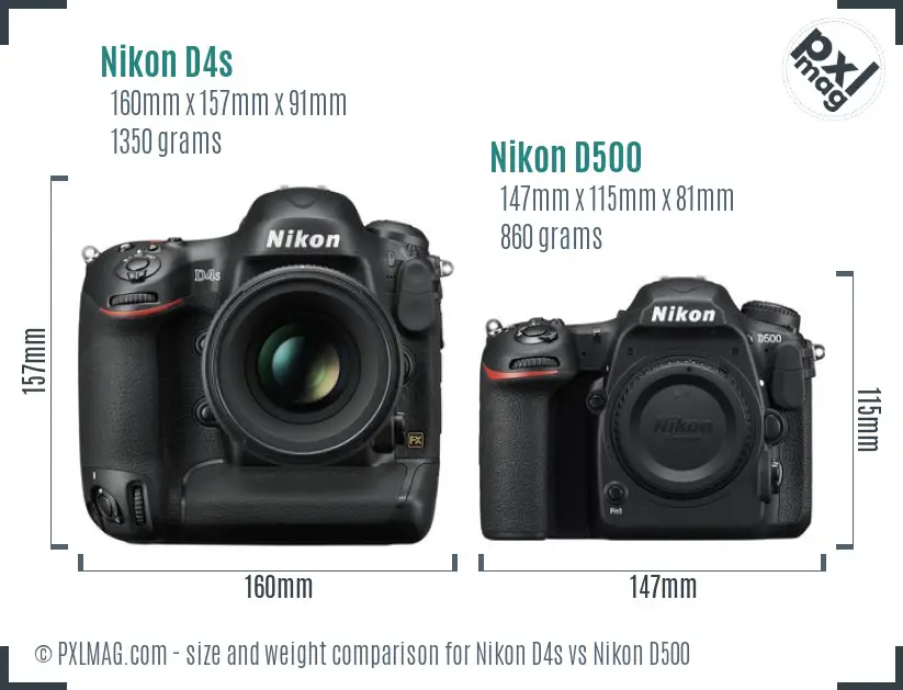 Nikon D4s vs Nikon D500 size comparison