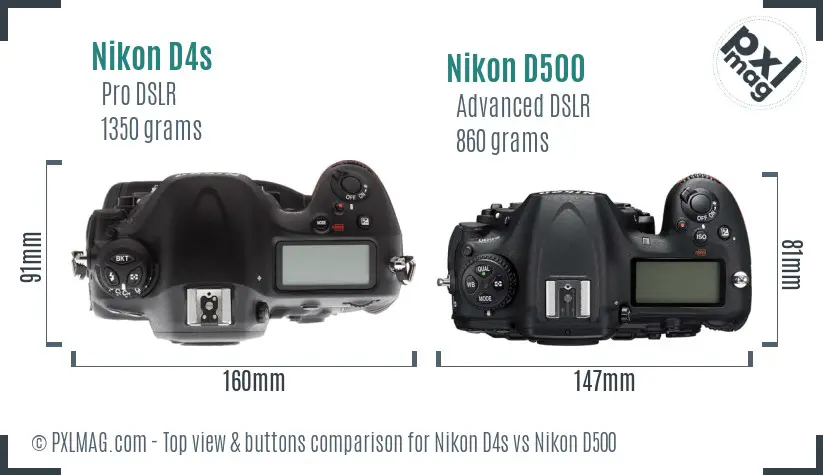 Nikon D4s vs Nikon D500 top view buttons comparison