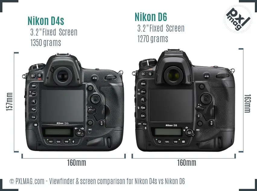 Nikon D4s vs Nikon D6 Screen and Viewfinder comparison